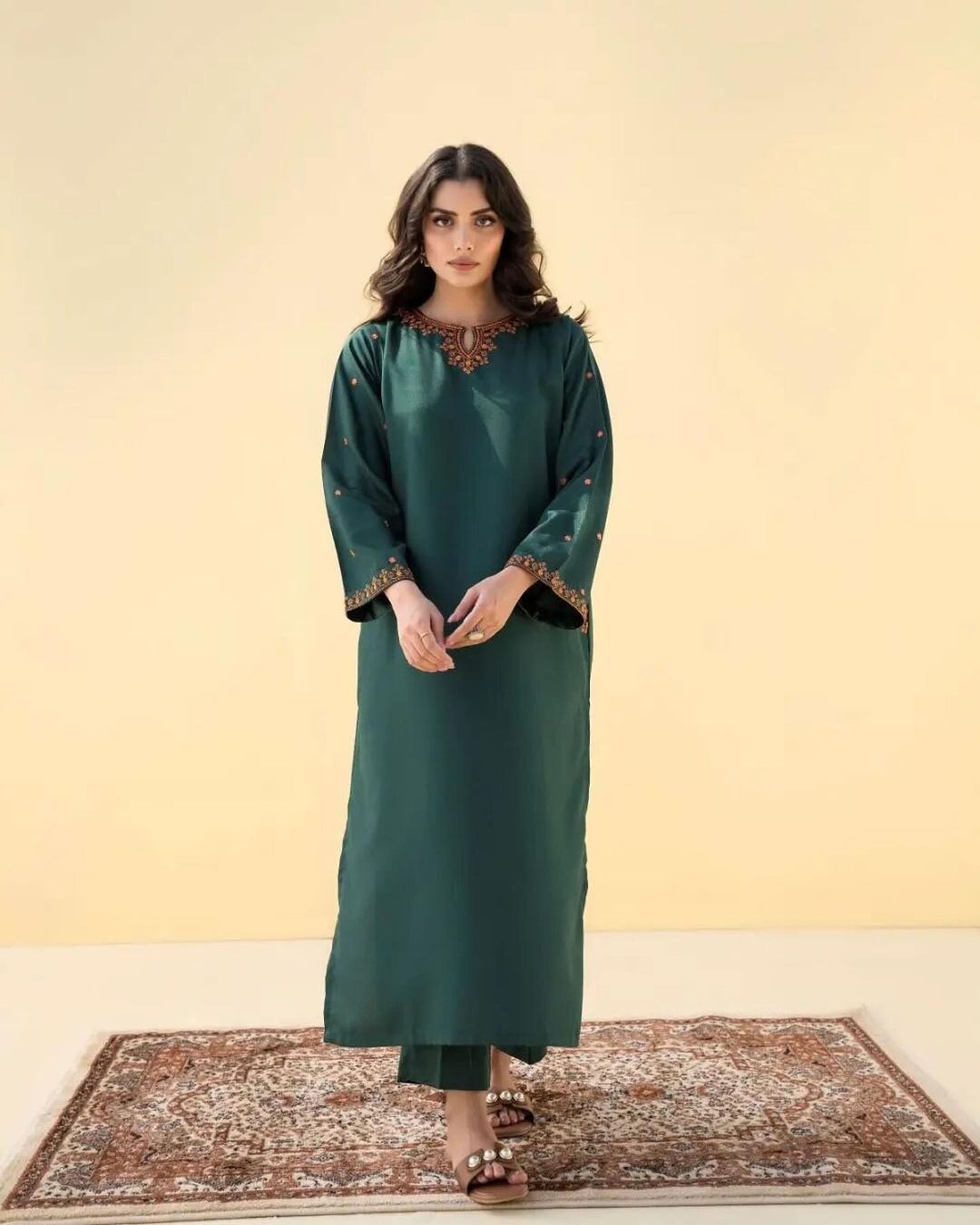 AFREEN EMB LONG LENGHT (DOUBLE POCKET)*