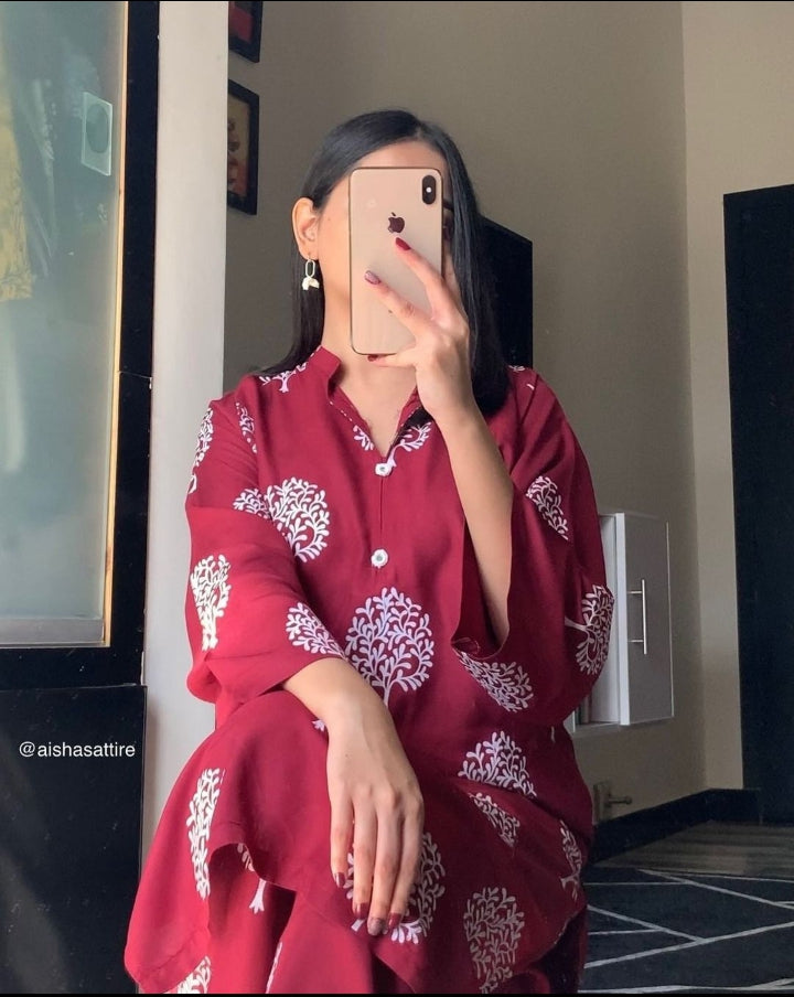 tree printed 2pcs suit