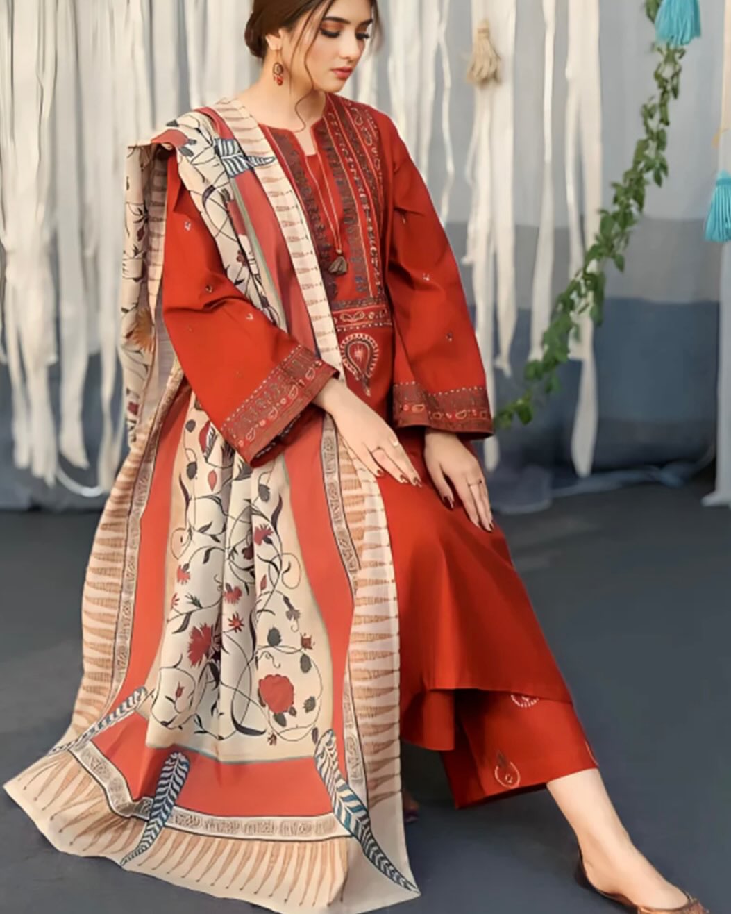AYAT- 3PC EMBROIDERED WITH&nbsp; DIGITAL DUPPATA