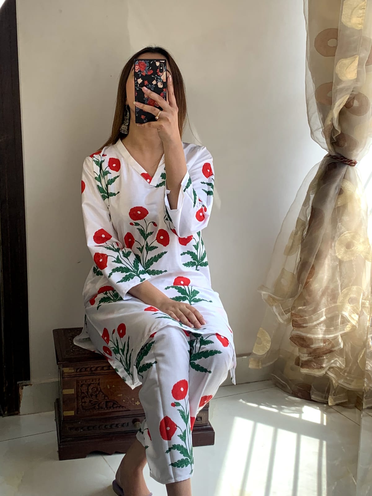 Red Poppy Blockprinted Co-ord Set