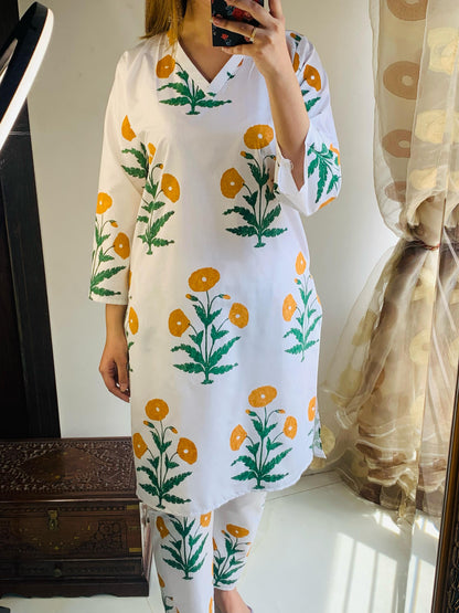 Yellow Poppy Blockprinted Co-ord Set