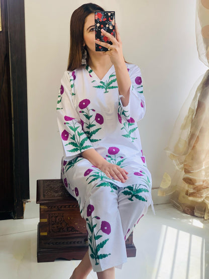 Purple Poppy Blockprinted Co-ord Set