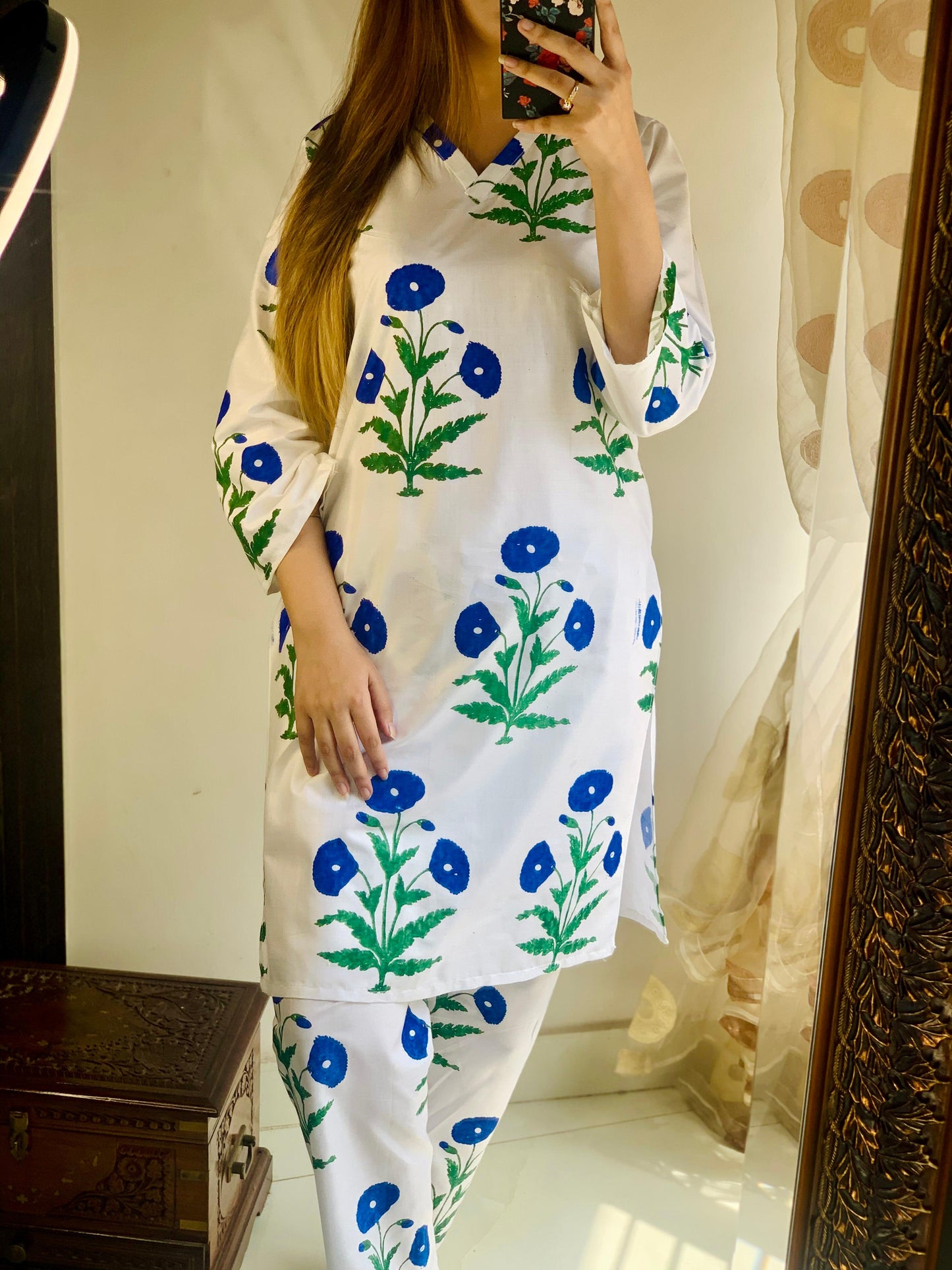 Blue Poppy Blockprinted Co-ord Set