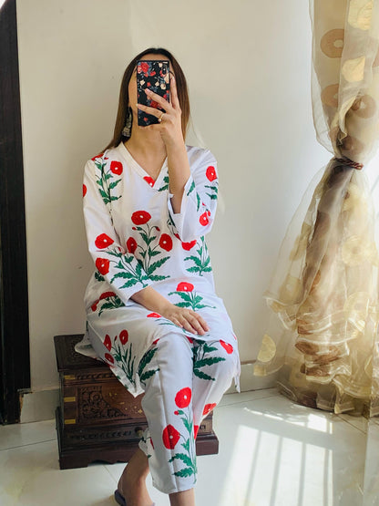 Red Poppy Blockprinted Co-ord Set