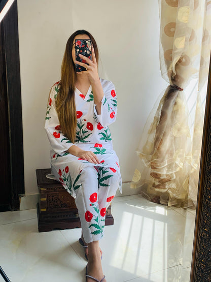 Red Poppy Blockprinted Co-ord Set