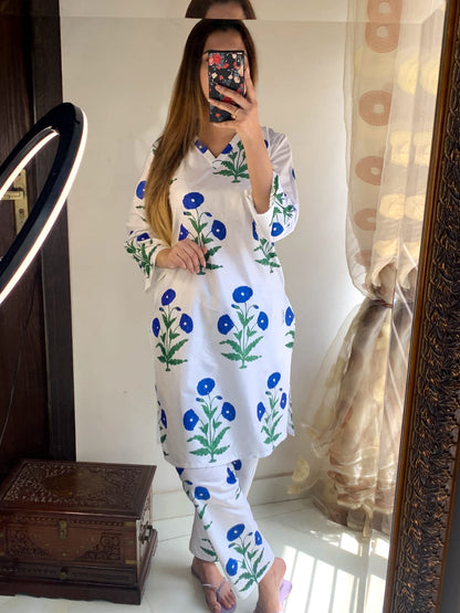 Blue Poppy Blockprinted Co-ord Set