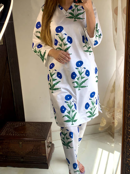 Blue Poppy Blockprinted Co-ord Set