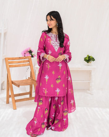 \Elegant Sharara Patch Embroidered Suit 2-Piece Set for Festive Occasions\""