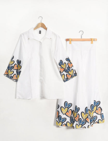 White Novella - Printed Shirt and Palazzo