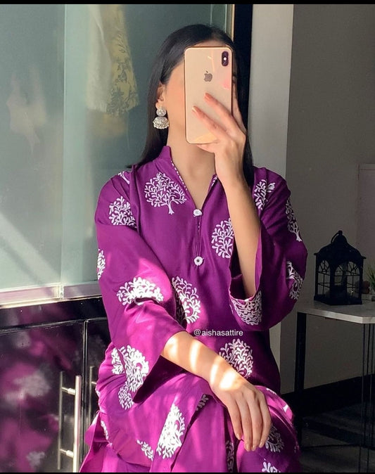 tree printed 2pcs suit