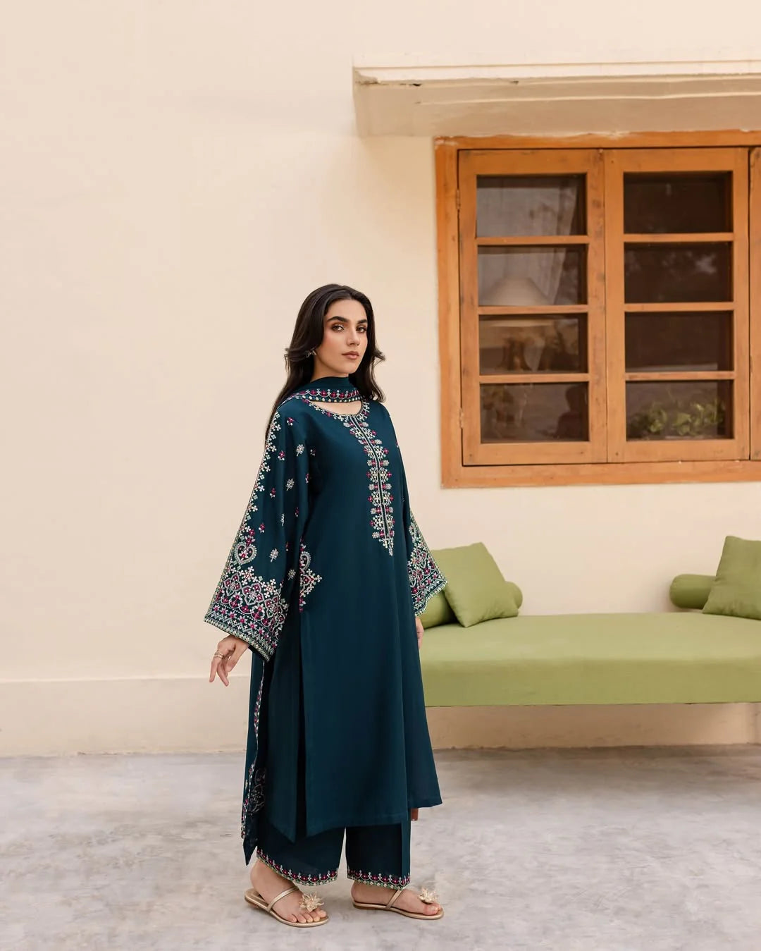 NIHAN EMBROIDERED 3-PIECE Stitched Dress.