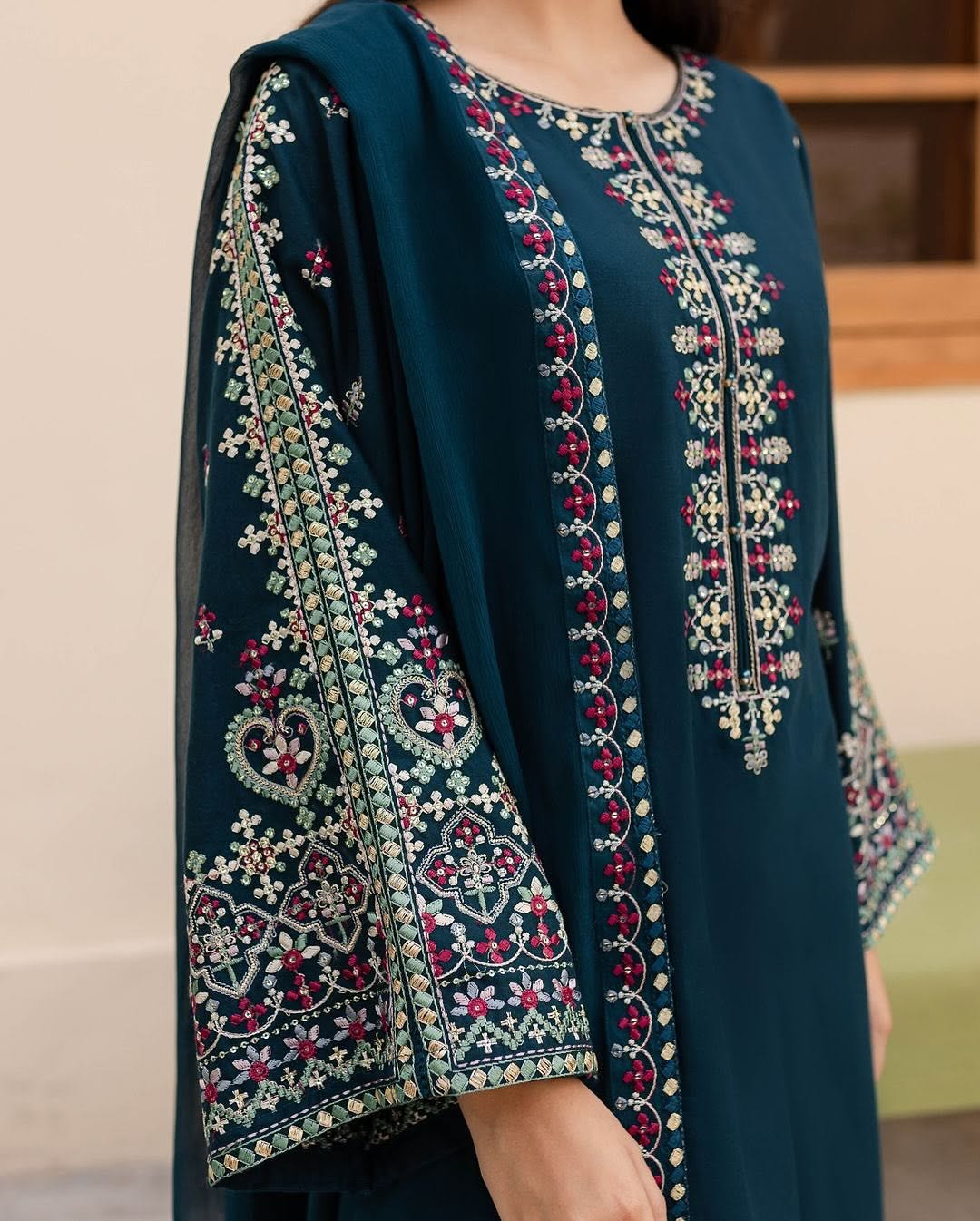 NIHAN EMBROIDERED 3-PIECE Stitched Dress.