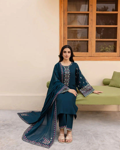 NIHAN EMBROIDERED 3-PIECE Stitched Dress.